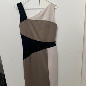 Maggy London Dress in Black, Cream, and Tan